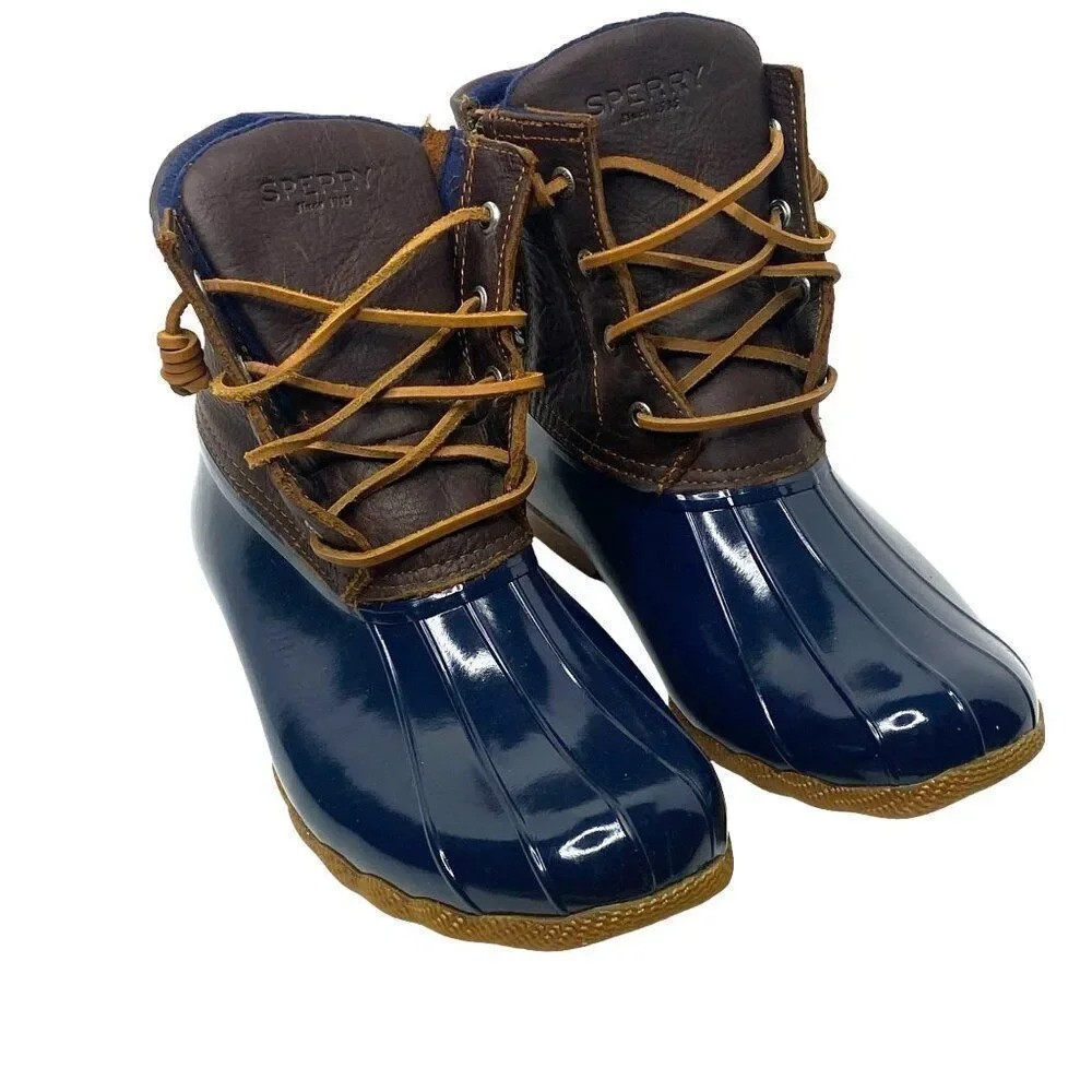 Sperry Waterproof Rubber Boot Duck Boots Women’s Size 9 Navy Blue Brown